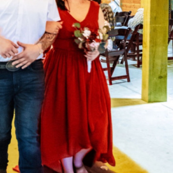 Rust color high low dress with corset back - Picture 1 of 2